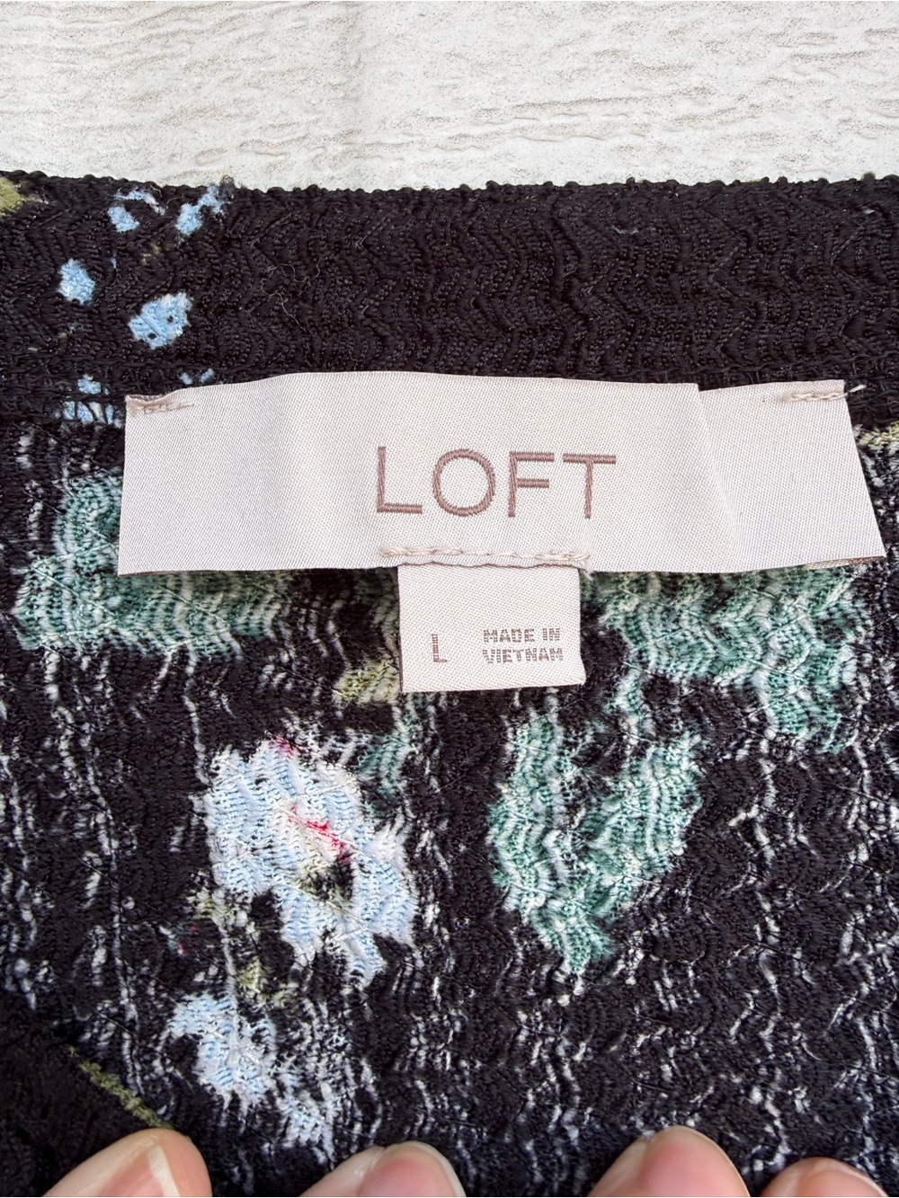 LOFT Black Floral Rose Print Peasant Blouse Large Long Sleeve Smocked Cuff Top - Picture 3 of 8